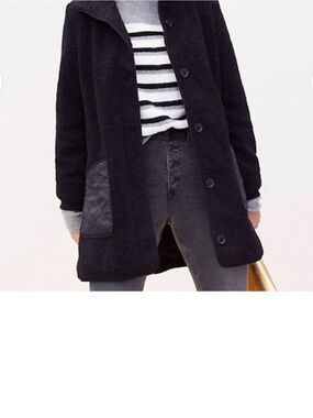 Loft Black Sherpa Coat with Quilted Pockets
